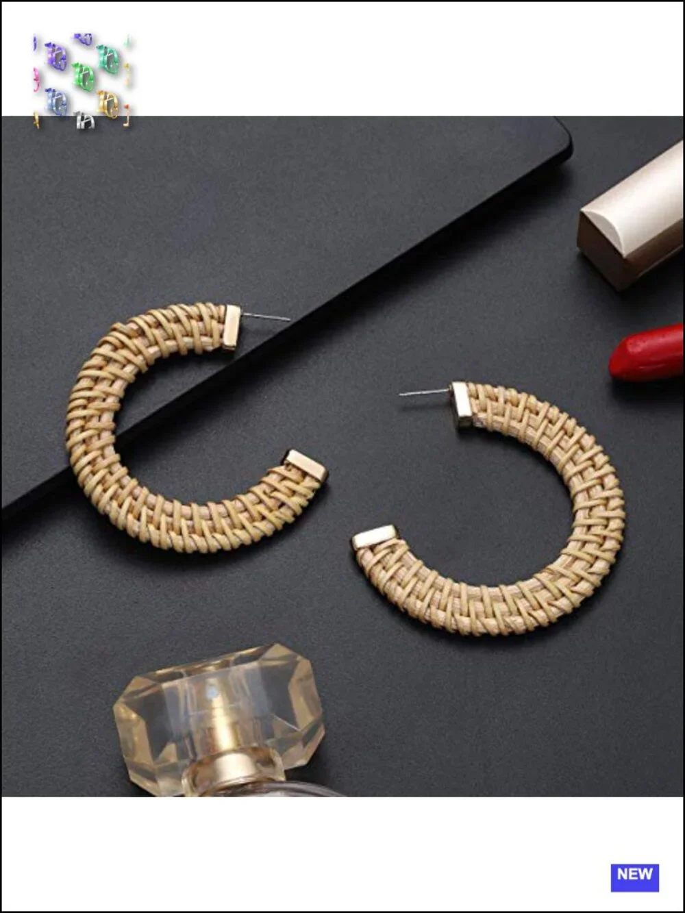 Handmade Straw Wicker Braid Drop Dangle Earrings Lightweight Geometric